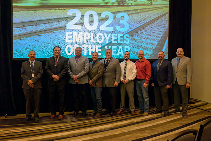 Left to right: Michael Serda, Samuel Rubio, John Garcez, Ramon Marrufo, Gary Sage, David Sandoval , Kale Phillips, Robert Reeves and Steven Phillips at the Employees of the Year 2023 award ceremony