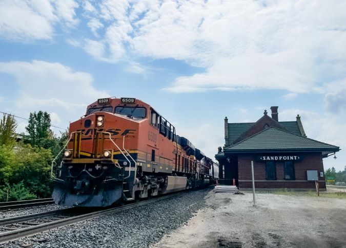 A BNSF train near the mainline that now connects to the MRL Subdivision